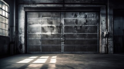 A captivating texture of a metal garage door - obrazy, fototapety, plakaty