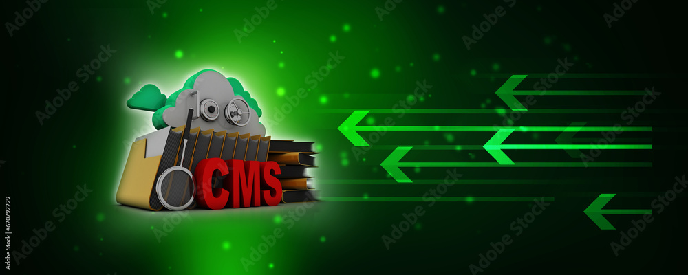 Poster 3d rendering cms cloud with folder
