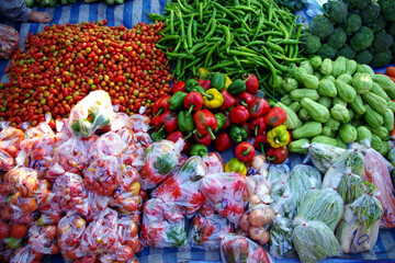 chili, eggplant, tomato on the market