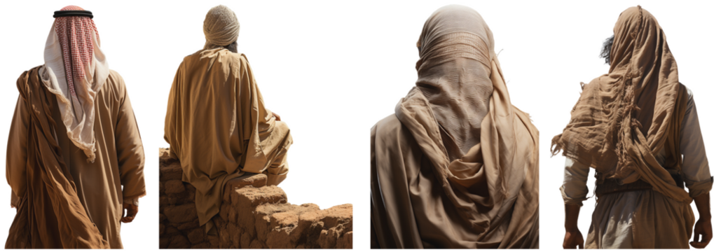 several Arab men in traditional clothes on a transparent background, Generative AI