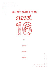 Digital png illustration of invitation with red 16 number with pattern on transparent background