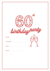 Digital png illustration of invitation with red 60 number with pattern on transparent background