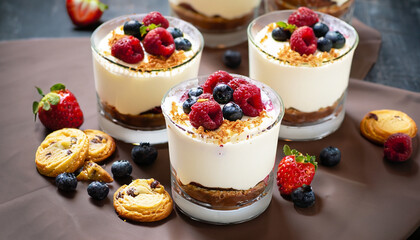 cream cheese desserts with berries, caramel and cookies
