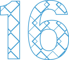 Digital png illustration of blue 16 number with pattern on transparent background