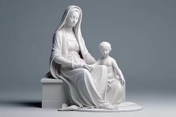 Statue of the Orthodox Virgin Mary with the Child AI - obrazy, fototapety, plakaty