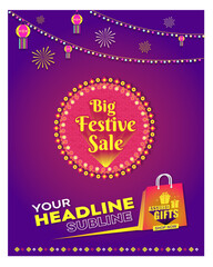 Big Festive Sale Advertisement  Template, Indian Festivals, Ad mockup, Celebrations background, Online Shopping Vector Design