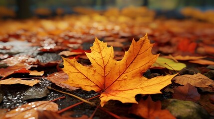 Beautiful Autumn Landscape Background, Autumn Leaves. Generative Ai