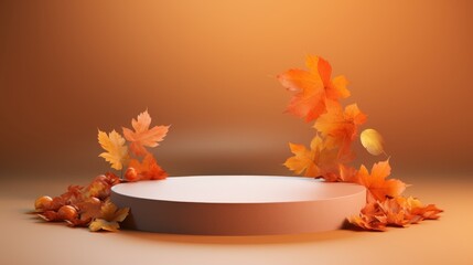 Empty Podium for Product Display on Autumn Background. Generative Ai