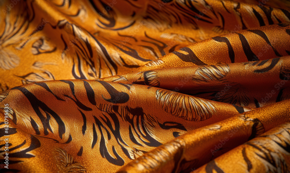 Poster a close up of a tiger print fabric with a pattern. generative ai