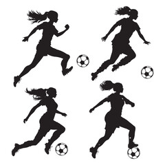 silhouettes of players. female soccer silhouette, female football player silhouette