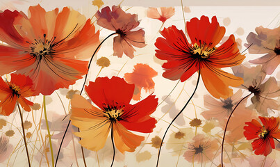 a painting of red and orange flowers on a white background.  generative ai