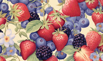  a painting of berries and blueberries on a white background.  generative ai