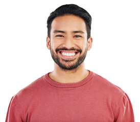 Happy, Asian man in portrait with smile, headshot and pride isolated on transparent png background. Attractive male person, happiness and positive mindset with confidence, youth and model face