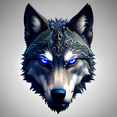 Gray wolf portrait fantasy, Generative AI