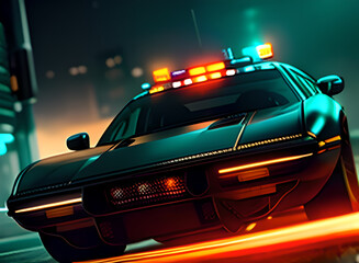 Plakat Police car concept on the background of the night city, cyberpunk style Generative AI