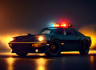 Obraz na płótnie Canvas Police car concept on the background of the night city, cyberpunk style Generative AI