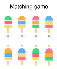 Matching game. Task for the development of attention and logic. Cartoon ice cream.