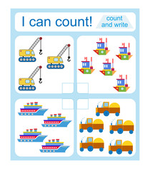 Math activity for kids. I can count. Vector illustration.