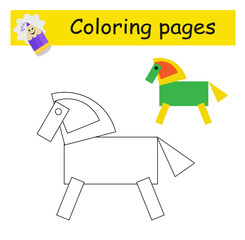 Coloring pages. Cartoon horse vector. Illustration for children education.