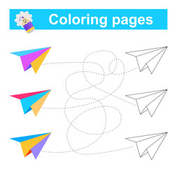 Educational game for children. Go through the maze and color the paper airplane according to the pattern.