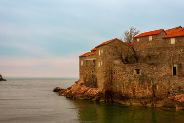 Naklejka na ściany i meble Sveti Stefan island in Budva on a beautiful spring day, Montenegro