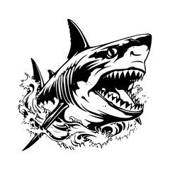 Shark isolated on white background, vector illustration.