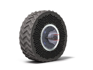 modern tubeless tire on a steel car rim 3d render on white