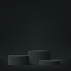 3d black color podium and minimal black color wall scene. 3d podium minimal abstract background. Vector