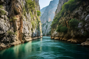 River moraca, canyon platije. montenegro, canyon, mountain road. picturesque journey, beautiful mountain turquoise river photography