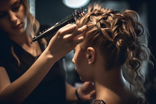 A hair stylist creating a trendy hairstyle for a client, showcasing their artistic flair. Generative AI