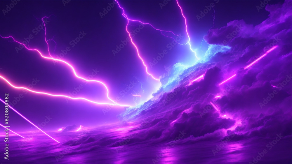 Aufkleber technology background: 3d render, abstract lighting in neon lines and waves with vray tracing style 