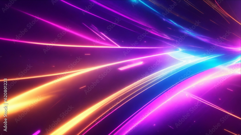 Aufkleber abstract futuristic background with purple and blue glowing neon moving high-speed wave lines and bo