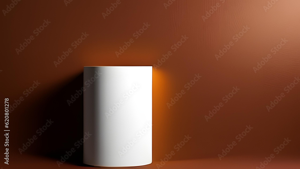 Aufkleber white podium and stairway with blank space in brown background abstract content - ai generative