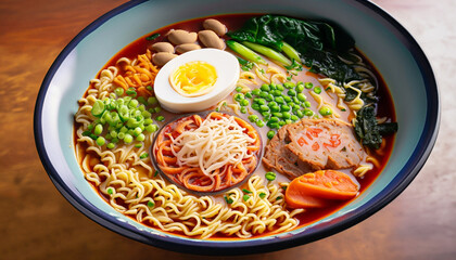 RAMEN NOODLES JAPANESE CHINESE STEW PHOTOGRAPHY WITH COLOR FUL VEGETABLES EGGS MAGGI PASTA SOUP