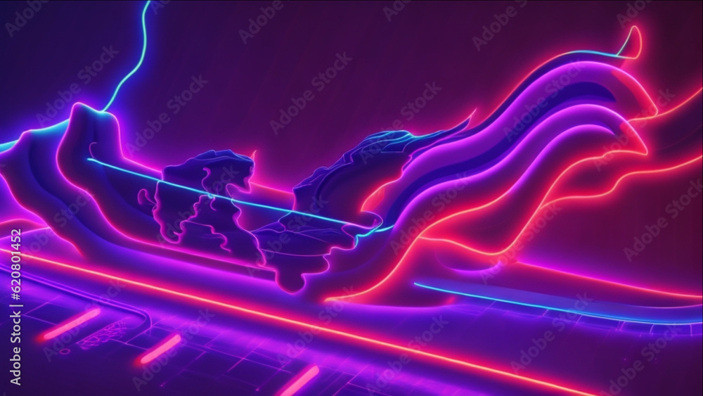 Aufkleber technology background: 3d render, abstract lighting in neon lines and waves with vray tracing style 