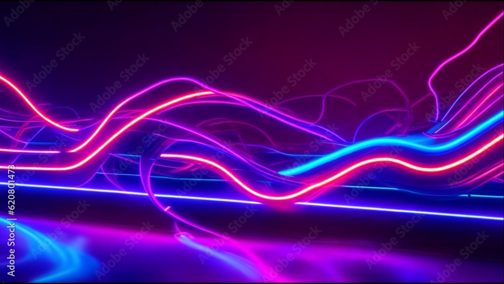 Poster abstract background with pink blue neon lines glowing in ultraviolet light, and bokeh lights. data t