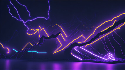 Realistic Lighting in Neon Lines and Waves with Vray Tracing Style created with generative AI technology