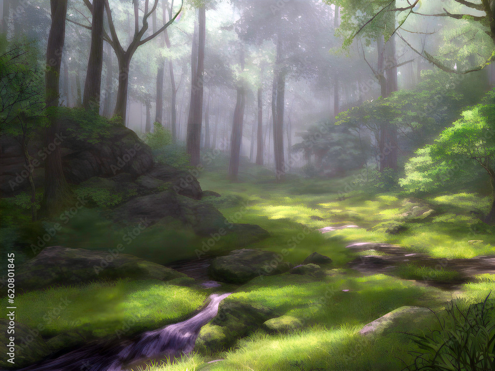 Canvas Prints mysterious forest, generative ai illustration