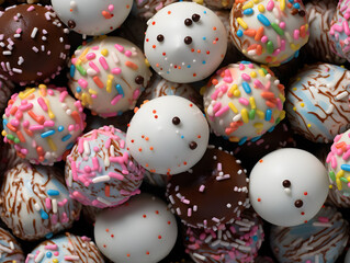 Obraz premium Beautiful Cake Pops decorated with Sugar Strand Sprinklers in a tray, AI GENERATIVE