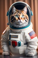a cat wearing a spacesuit with a tense facial expression