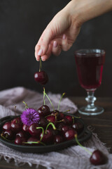 Ripe cherries on the kitchen table
