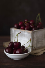 Ripe cherries on the kitchen table