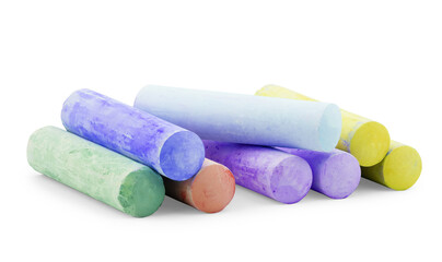 Set of colored crayons on white