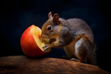 a squirrel eating fruit