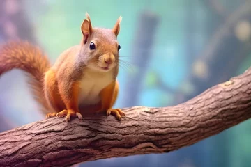 Fotobehang a squirrel on a tree branch © Angah
