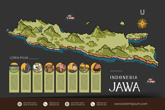 Javanese Indonesia maps illustration. Indonesia Island design layout