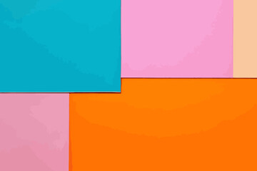 Fototapeta premium Color blocking flat lay with leaves on orange, pale and bright pink