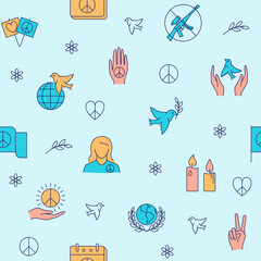 Naklejka premium Pacifism seamless pattern in line style