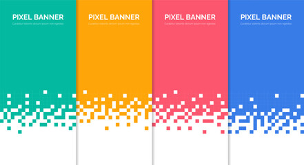 Abstract pixel banner. Pixelated background for vertical advertising banners, business price table. Color labels with mosaic texture edges. Vector template