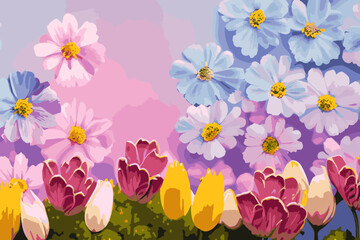 Spring background with colorful flowers. vector illustration